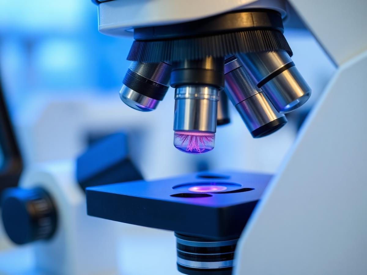 NVLAP-accredited lab microscope analyzing an asbestos bulk sample